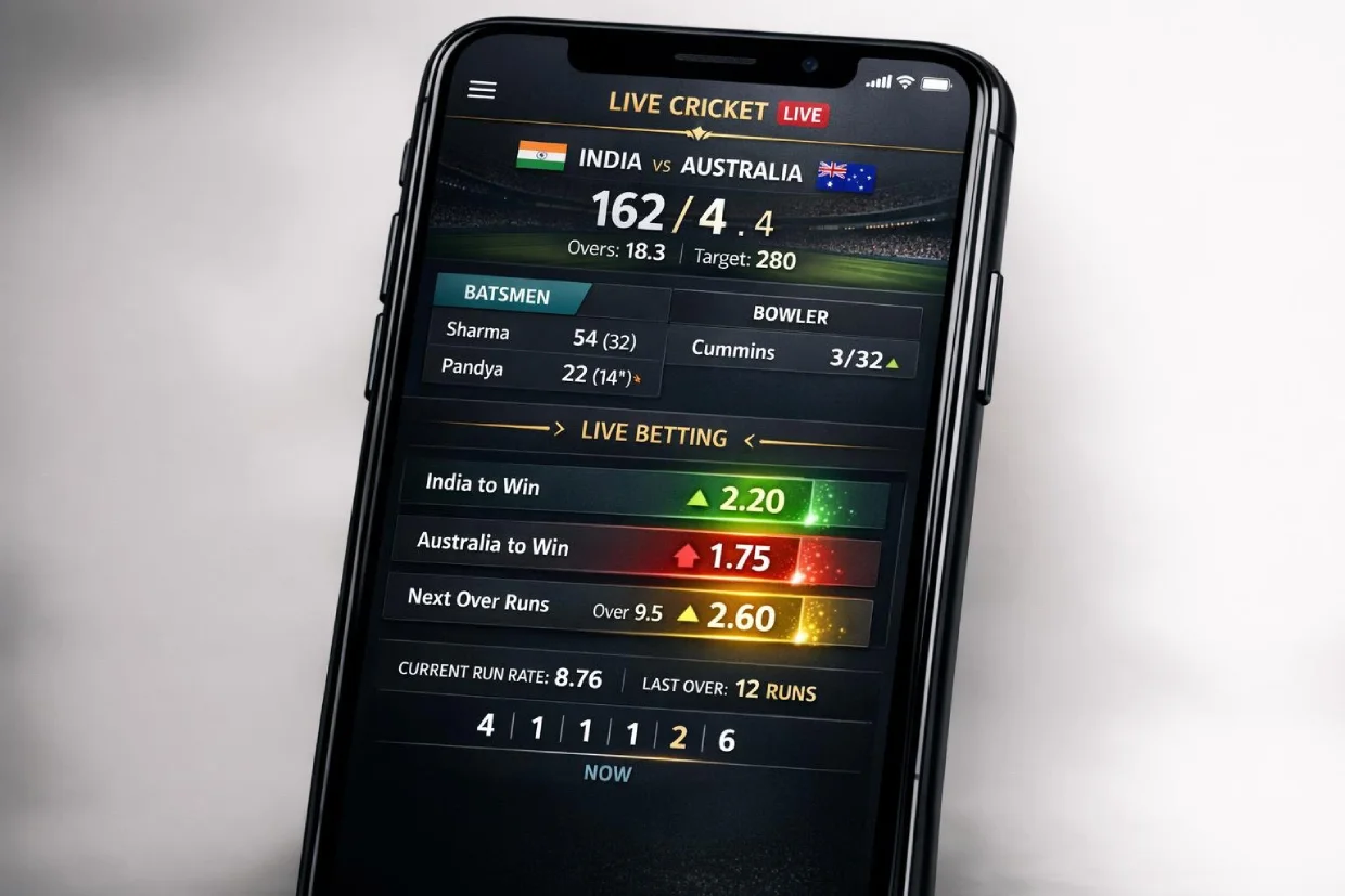 ReddyBook cricket betting live dashboard with real-time odds and match updates